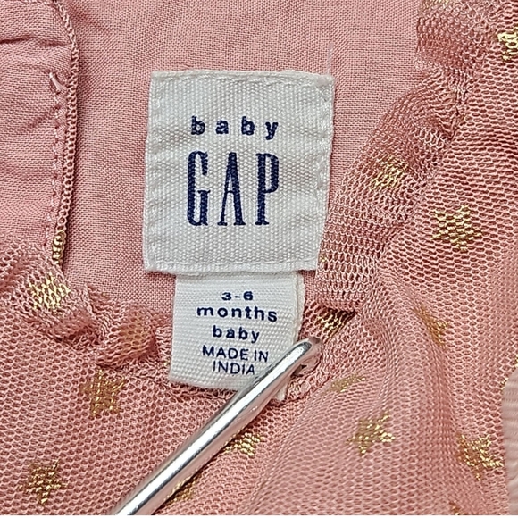 GAP Baby Pink Dress with Gold Stars & Ruffle Sleeves 3-6 Months - Picture 4 of 4